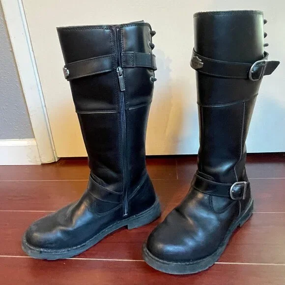 Harley Davidson Women's Kirtland Riding Boot - Black Knee High Leather - Picture 1 of 13